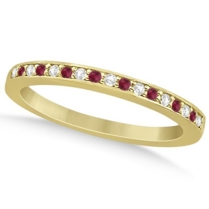 Ruby and Diamond Pave Side Stone Wedding Band 18k Yellow Gold 0.25ct - All