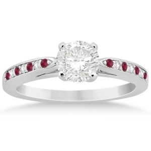 Cathedral Diamond and Ruby Engagement Ring 18k White Gold 0.22ct - All