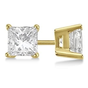 Square Diamond Stud Earrings Basket Setting In 14K Yellow Gold - All