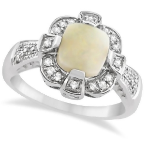 Diamond and Australian Opal Ring 14k White Gold 1.09ct - All