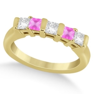 5 Stone Diamond and Pink Sapphire Princess Ring 14K Yellow Gold 0.56ct - All