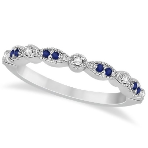 Blue Sapphire and Diamond Marquise Ring Band 18k White Gold 0.25ct - All