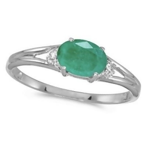 Oval Emerald and Diamond Right-Hand Ring 14K White Gold 0.45ct - All