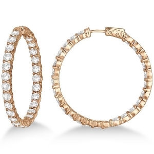 Fancy Prong-Set Large Diamond Hoop Earrings 14k Rose Gold 10.00ct - All