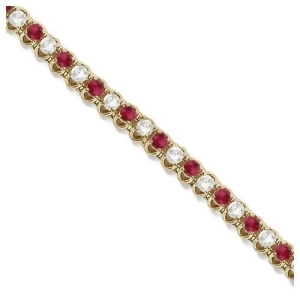 Round Ruby and Diamond Tennis Bracelet 14k Yellow Gold 4.75ct - All