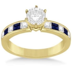 Channel Blue Sapphire and Diamond Engagement Ring 18k Yellow Gold 0.60ct - All