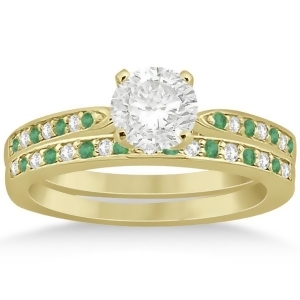 Diamond and Emerald Engagement Ring Set 18k Yellow Gold 0.47ct - All