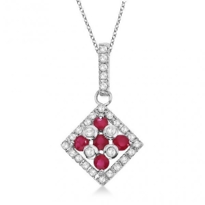Ruby and Diamond Square Pendant Necklace 14k White Gold 0.55ct - All