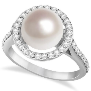 Freshwater Cultured Pearl and Diamond Halo Ring 14K W. Gold 9.50-10mm - All