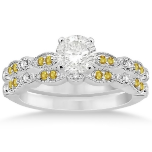 Yellow Sapphire and Diamond Marquise Bridal Set 14k White Gold 0.49ct - All