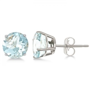 Aquamarine Stud Earrings Sterling Silver Prong Set 2.50ct - All