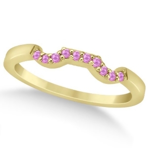 Pave Set Pink Sapphire Contour Wedding Band 18k Yellow Gold 0.15ct - All