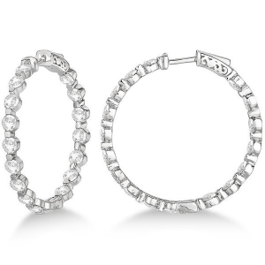 Medium Round Floating Diamond Hoop Earrings 14k White Gold 6.80ct - All