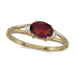 Oval Garnet and Diamond Right-Hand Ring 14K Yellow Gold 0.55ct - All