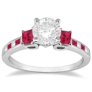 Princess Cut Diamond and Ruby Engagement Ring 18k White Gold 0.68ct - All