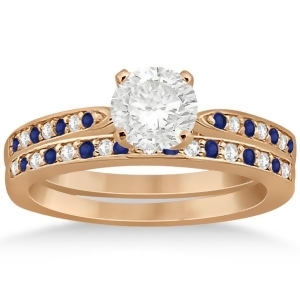 Blue Sapphire and Diamond Engagement Ring Set 18k Rose Gold 0.55ct - All