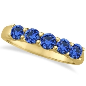 Five Stone Blue Sapphire Ring Band 14k Yellow Gold 1.45ct - All
