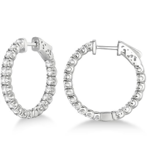 Small Fancy Round Diamond Hoop Earrings 14k White Gold 2.75ct - All