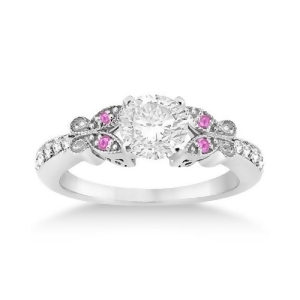 Butterfly Diamond and Pink Sapphire Engagement Ring 14k White Gold 0.20ct - All