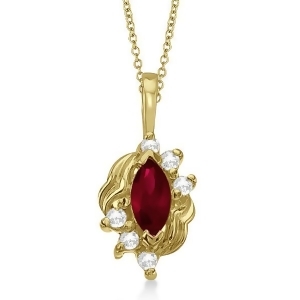 Marquise Ruby and Diamond Pendant Necklace in 14K Yellow Gold 0.34ct - All