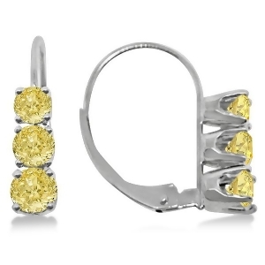 Three-stone Leverback Yellow Diamond Earrings 14k White Gold 1.00ct - All