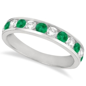 Channel-set Emerald and Diamond Ring Band 14k White Gold 1.20ctw - All