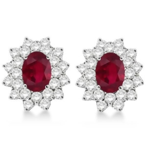 Diamond and Oval Cut Ruby Earrings 14k White Gold 3.00ctw - All