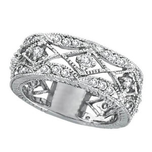 Antique Style Diamond Ring Filigree Band in 14k White Gold 1.00ct - All