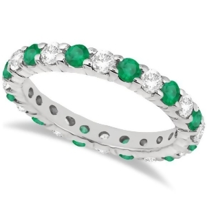 Eternity Diamond and Emerald Ring Band 14k White Gold 2.35ct - All