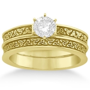 Carved Irish Celtic Engagement Ring and Wedding Band Set 18K Yellow Gold - All