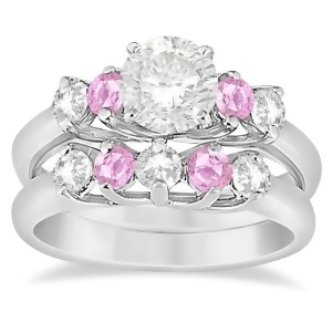 5 Stone Diamond and Pink Sapphire Bridal Ring Set Platinum 1.10ct - All