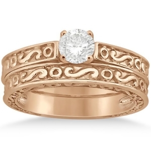Hand-carved Infinity Filigree Solitaire Bridal Set in 18k Rose Gold - All