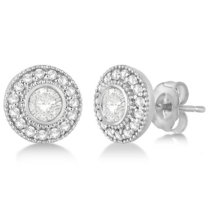 Vintage Diamond Halo Stud Earrings Bezel Set 14k White Gold 0.77ct - All