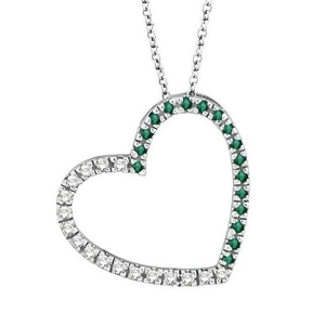 Diamond and Emerald Heart Pendant Necklace 14k White Gold 0.40ct - All