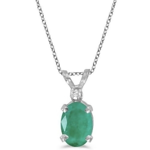 Oval Emerald and Diamond Solitaire Pendant 14K White Gold 0.75ct - All
