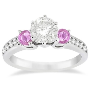 3 Stone Diamond and Pink Sapphire Engagement Ring 18k W Gold 0.60ct - All
