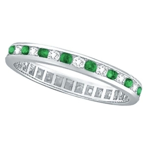 Emerald and Diamond Channel Set Eternity Band Ring Palladium 1.04ct - All