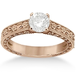 Carved Flower Solitaire Engagement Ring Setting in 18K Rose Gold - All