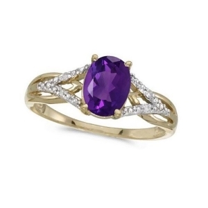 Oval Amethyst and Diamond Cocktail Ring 14K Yellow Gold 1.20 ctw - All