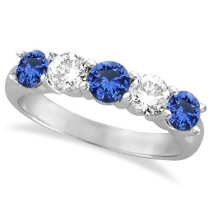 Five Stone Blue Sapphire and Diamond Ring 14k White Gold 1.50ctw - All