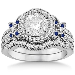 Butterfly Diamond and Sapphire Engagement Set 14k White Gold 0.50ct - All