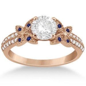 Diamond and Blue Sapphire Butterfly Engagement Ring 14K Rose Gold - All