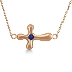 Rounded Sideways Blue Sapphire Cross Pendant 14k Rose Gold 0.08ct - All