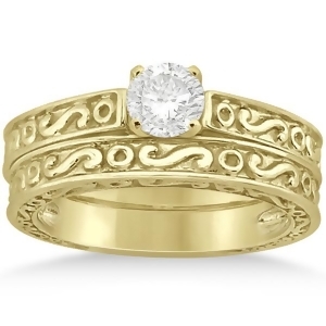Hand-carved Infinity Filigree Solitaire Bridal Set in 18k Yellow Gold - All
