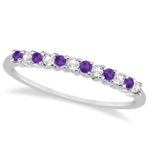 Petite Diamond and Amethyst Wedding Band 18k White Gold 0.20ct - All