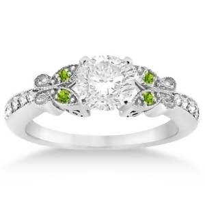 Butterfly Diamond and Peridot Engagement Ring 14k White Gold 0.20ct - All
