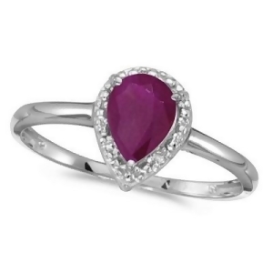 Pear Shape Ruby and Diamond Cocktail Ring 14k White Gold - All