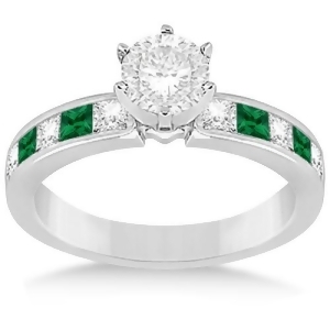 Channel Emerald and Diamond Engagement Ring 14k White Gold 0.50ct - All