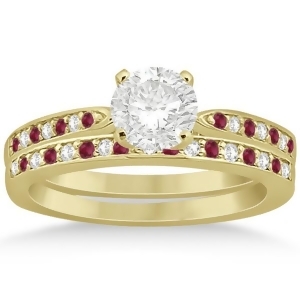Ruby and Diamond Engagement Ring Bridal Set 18k Yellow Gold 0.47ct - All