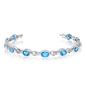 Oval Blue Topaz and Diamond Link Bracelet 14k White Gold 9.62ctw - All